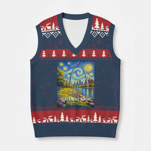 Gateway Arch National Park Van Gogh Style Starry Night V-Neck Knit Sweater Vest St Louis Missouri Travel Souvenir Gift