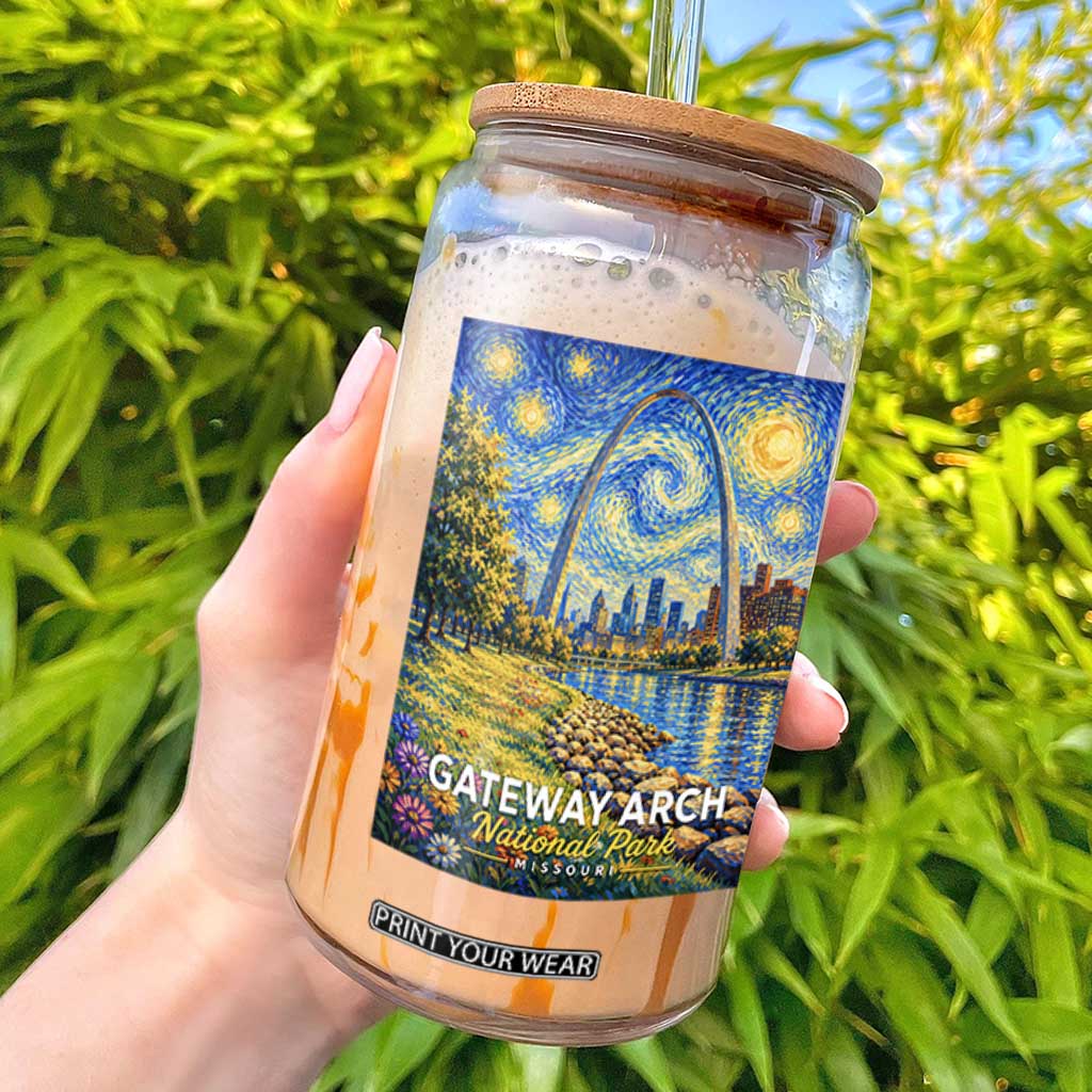 Gateway Arch National Park Van Gogh Style Starry Night Glass Can St Louis Missouri Travel Souvenir Gift TS14 Black Print Your Wear
