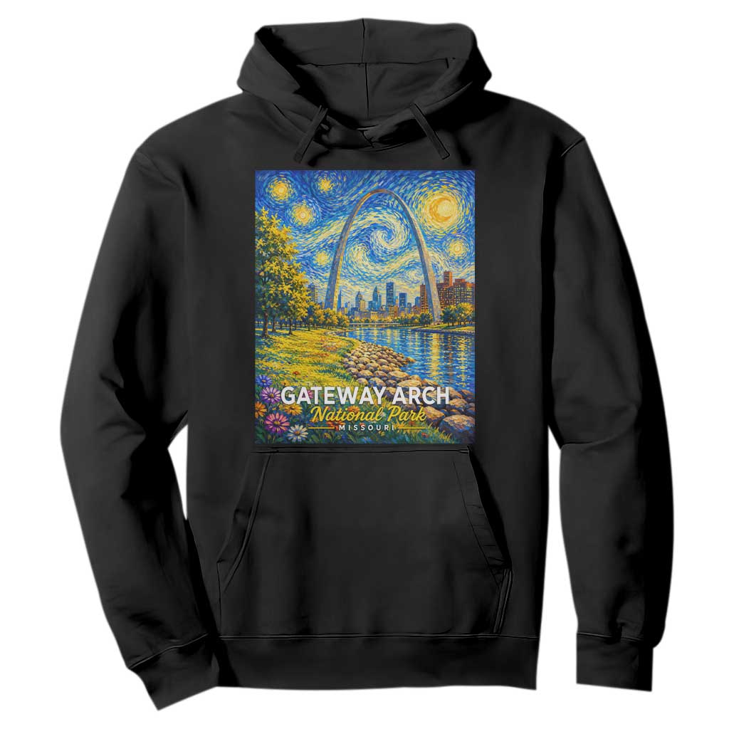 Gateway Arch National Park Van Gogh Style Starry Night Hoodie St Louis Missouri Travel Souvenir Gift