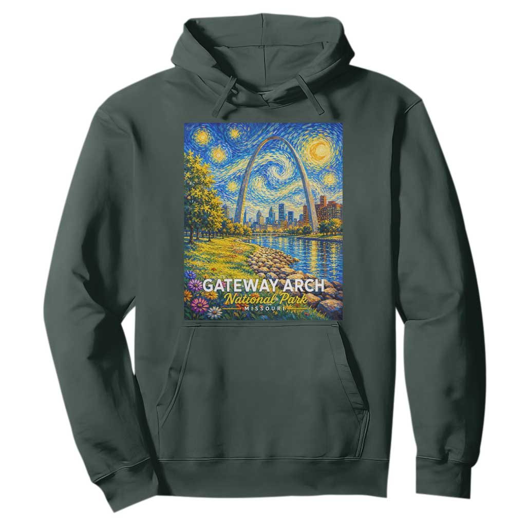 Gateway Arch National Park Van Gogh Style Starry Night Hoodie St Louis Missouri Travel Souvenir Gift