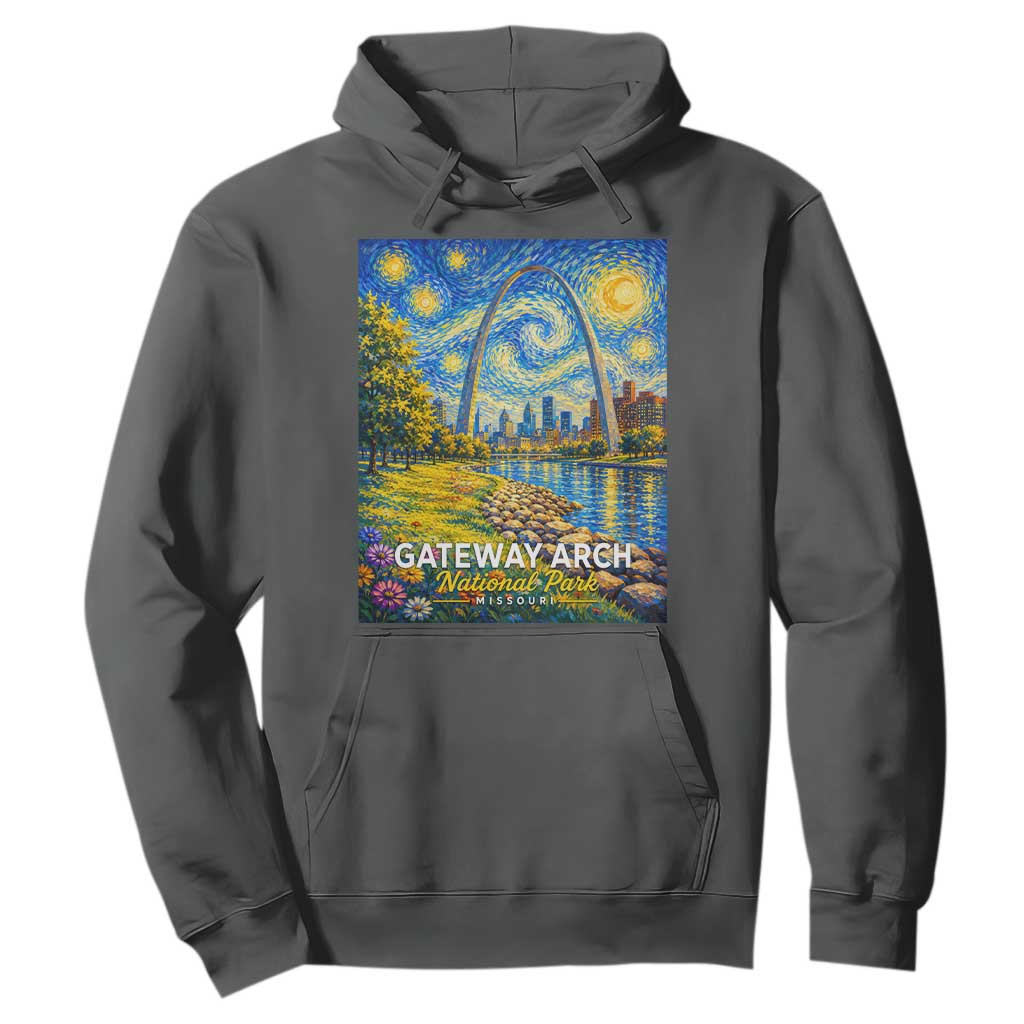 Gateway Arch National Park Van Gogh Style Starry Night Hoodie St Louis Missouri Travel Souvenir Gift