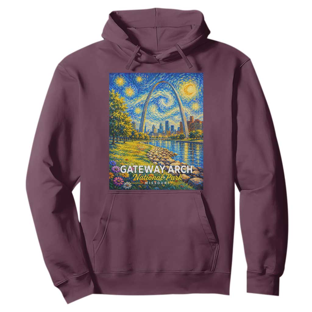Gateway Arch National Park Van Gogh Style Starry Night Hoodie St Louis Missouri Travel Souvenir Gift