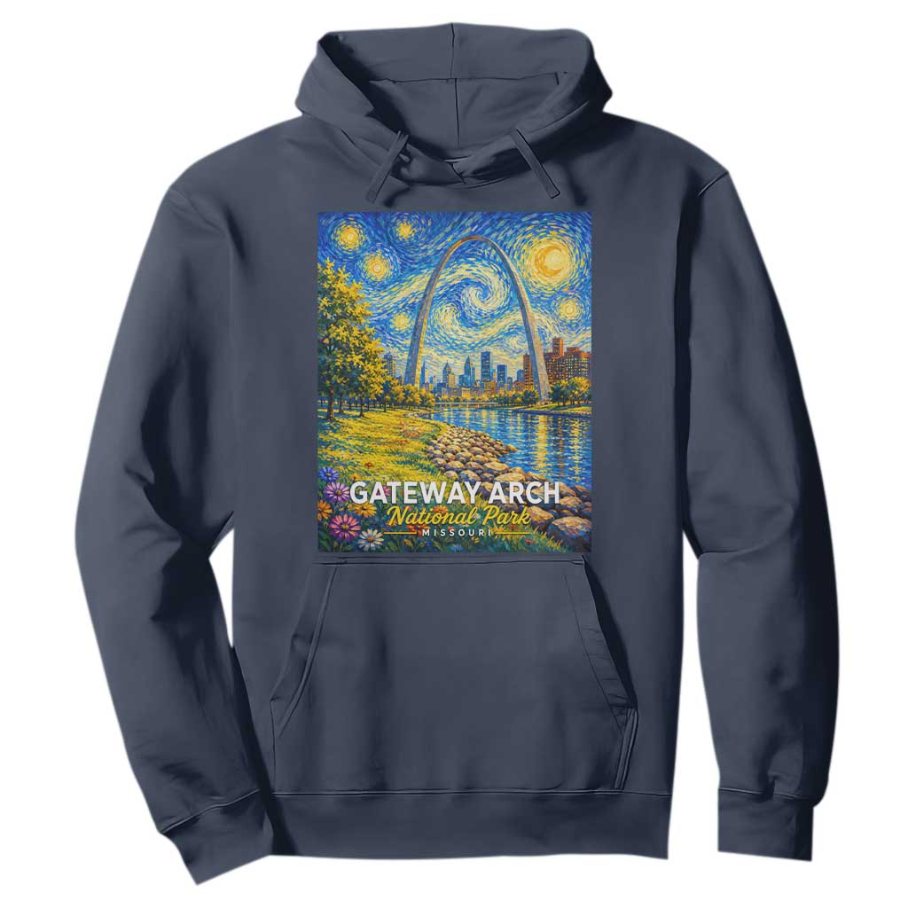 Gateway Arch National Park Van Gogh Style Starry Night Hoodie St Louis Missouri Travel Souvenir Gift