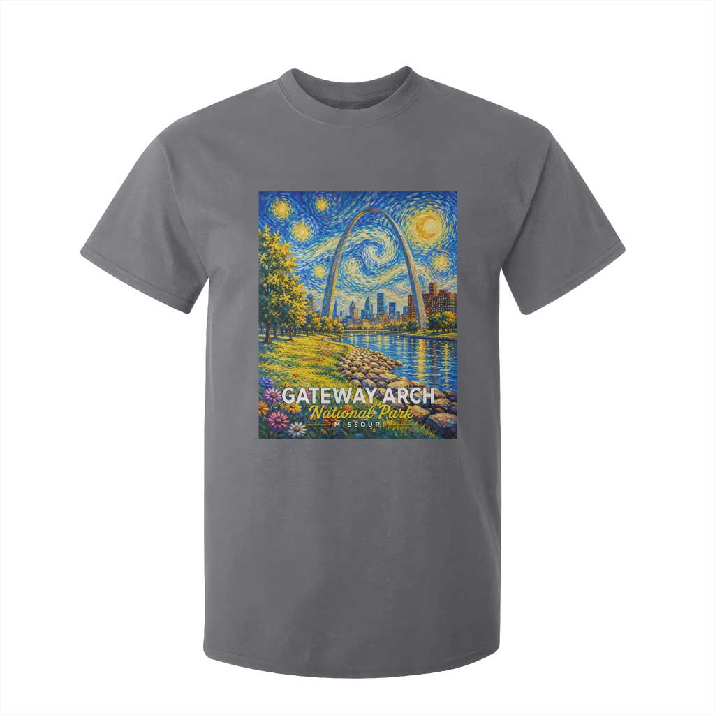 Gateway Arch National Park Van Gogh Style Starry Night T Shirt For Kid St Louis Missouri Travel Souvenir Gift