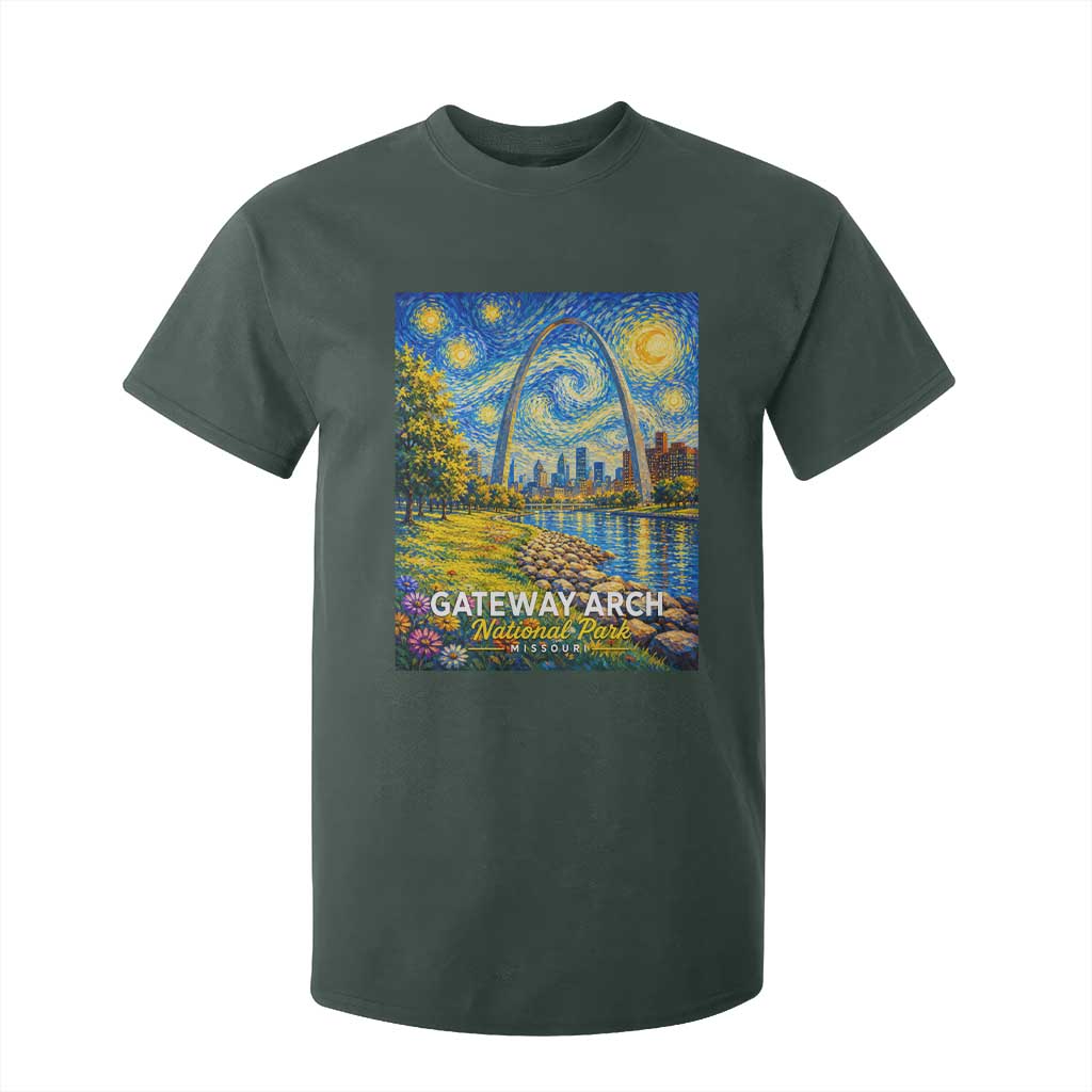 Gateway Arch National Park Van Gogh Style Starry Night T Shirt For Kid St Louis Missouri Travel Souvenir Gift