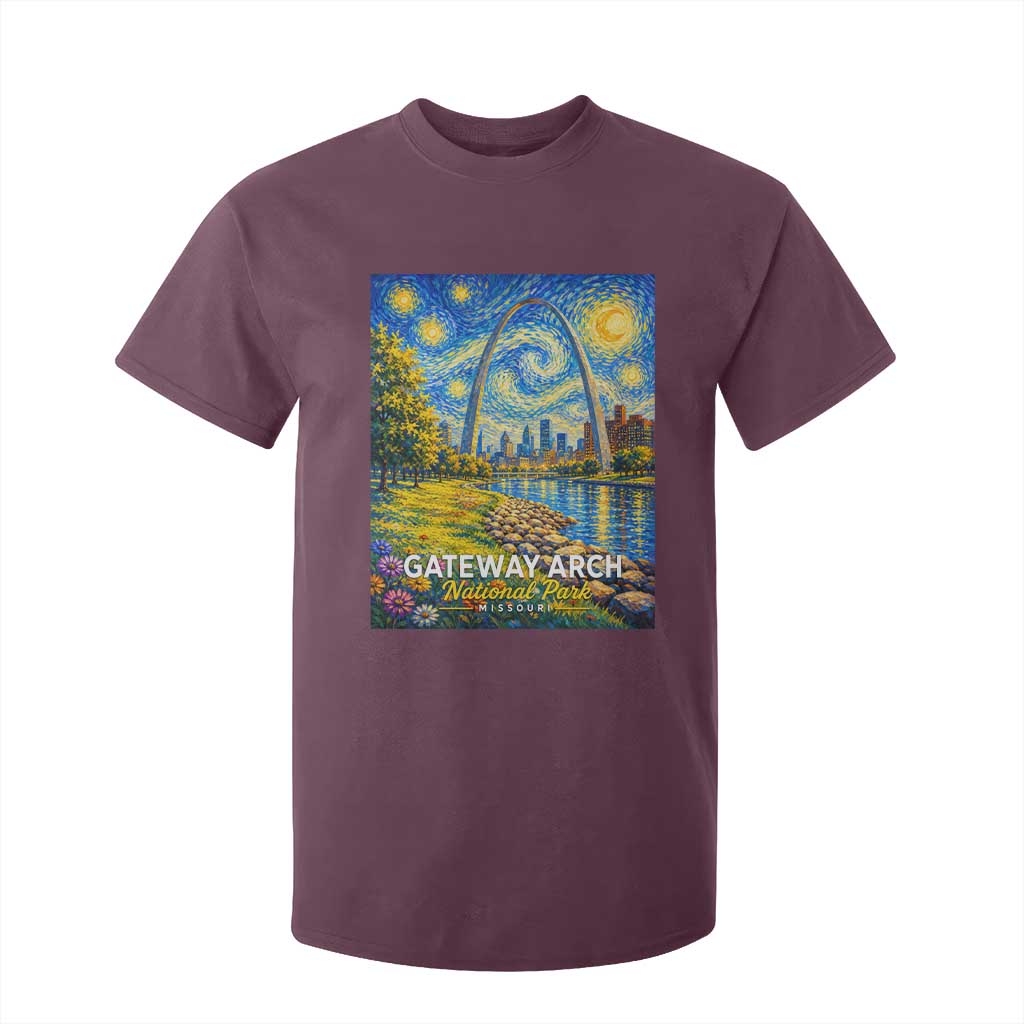Gateway Arch National Park Van Gogh Style Starry Night T Shirt For Kid St Louis Missouri Travel Souvenir Gift