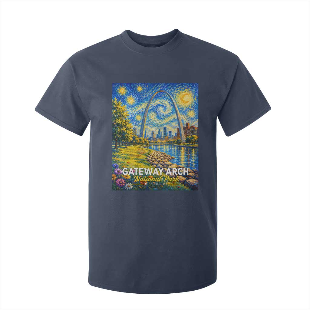 Gateway Arch National Park Van Gogh Style Starry Night T Shirt For Kid St Louis Missouri Travel Souvenir Gift