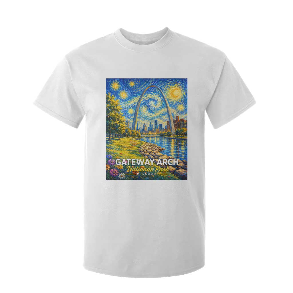 Gateway Arch National Park Van Gogh Style Starry Night T Shirt For Kid St Louis Missouri Travel Souvenir Gift