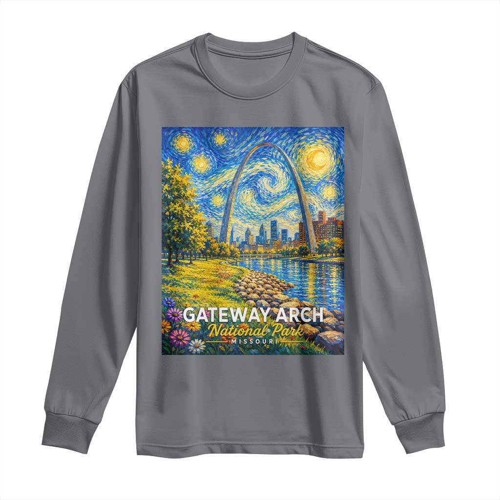 Gateway Arch National Park Van Gogh Style Starry Night Long Sleeve Shirt St Louis Missouri Travel Souvenir Gift