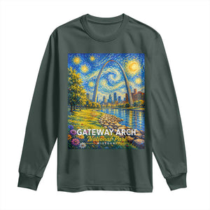 Gateway Arch National Park Van Gogh Style Starry Night Long Sleeve Shirt St Louis Missouri Travel Souvenir Gift
