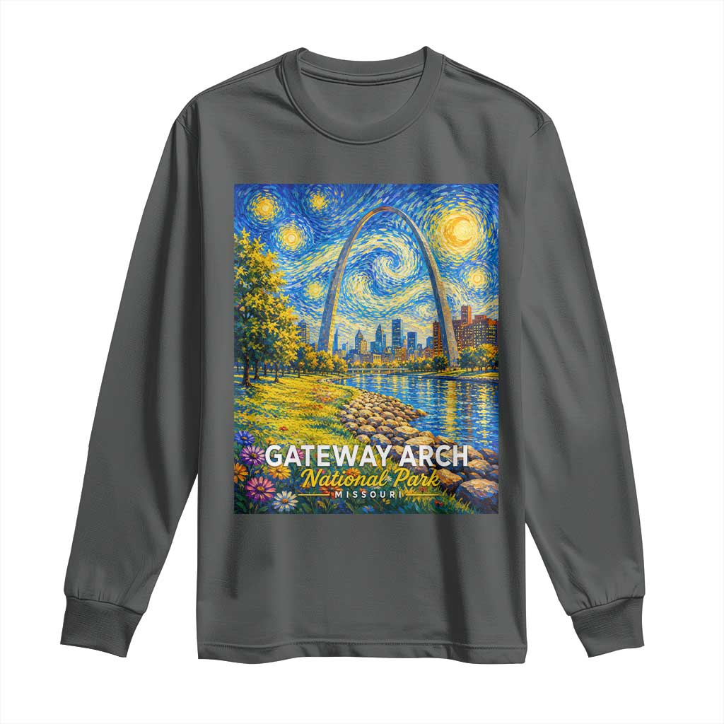 Gateway Arch National Park Van Gogh Style Starry Night Long Sleeve Shirt St Louis Missouri Travel Souvenir Gift