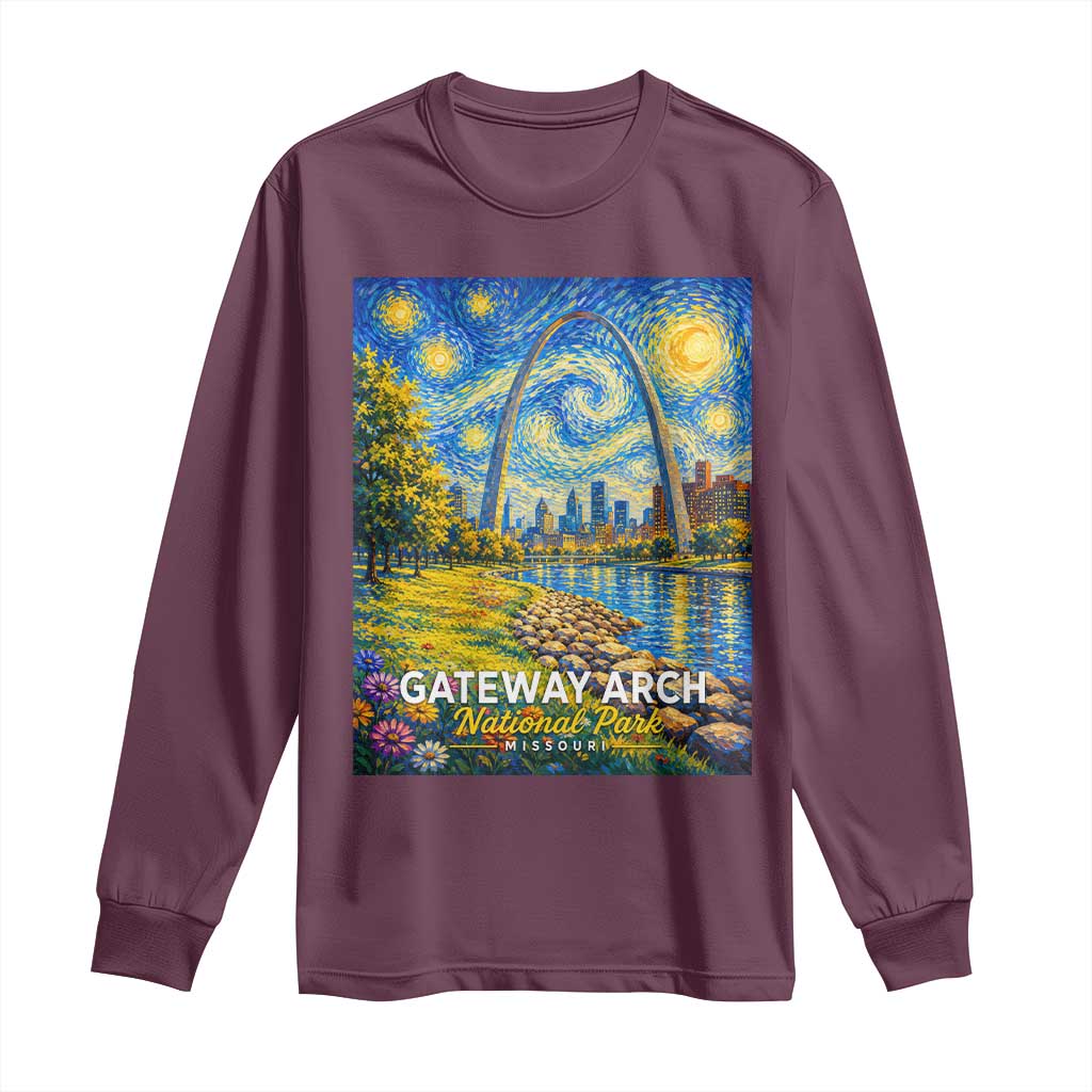 Gateway Arch National Park Van Gogh Style Starry Night Long Sleeve Shirt St Louis Missouri Travel Souvenir Gift