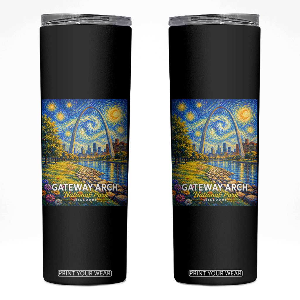 Gateway Arch National Park Van Gogh Style Starry Night Skinny Tumbler St Louis Missouri Travel Souvenir Gift TS14 Black Print Your Wear