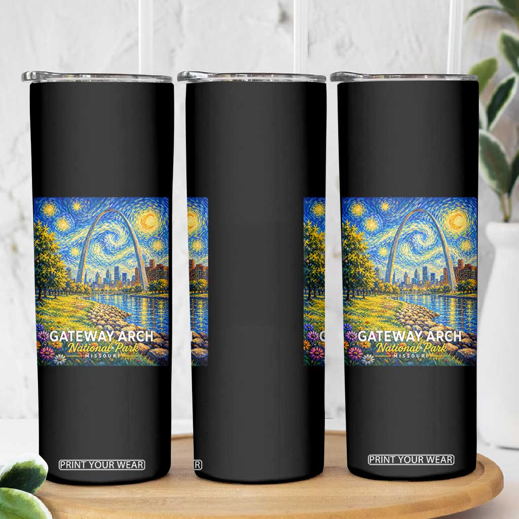 Gateway Arch National Park Van Gogh Style Starry Night Skinny Tumbler St Louis Missouri Travel Souvenir Gift