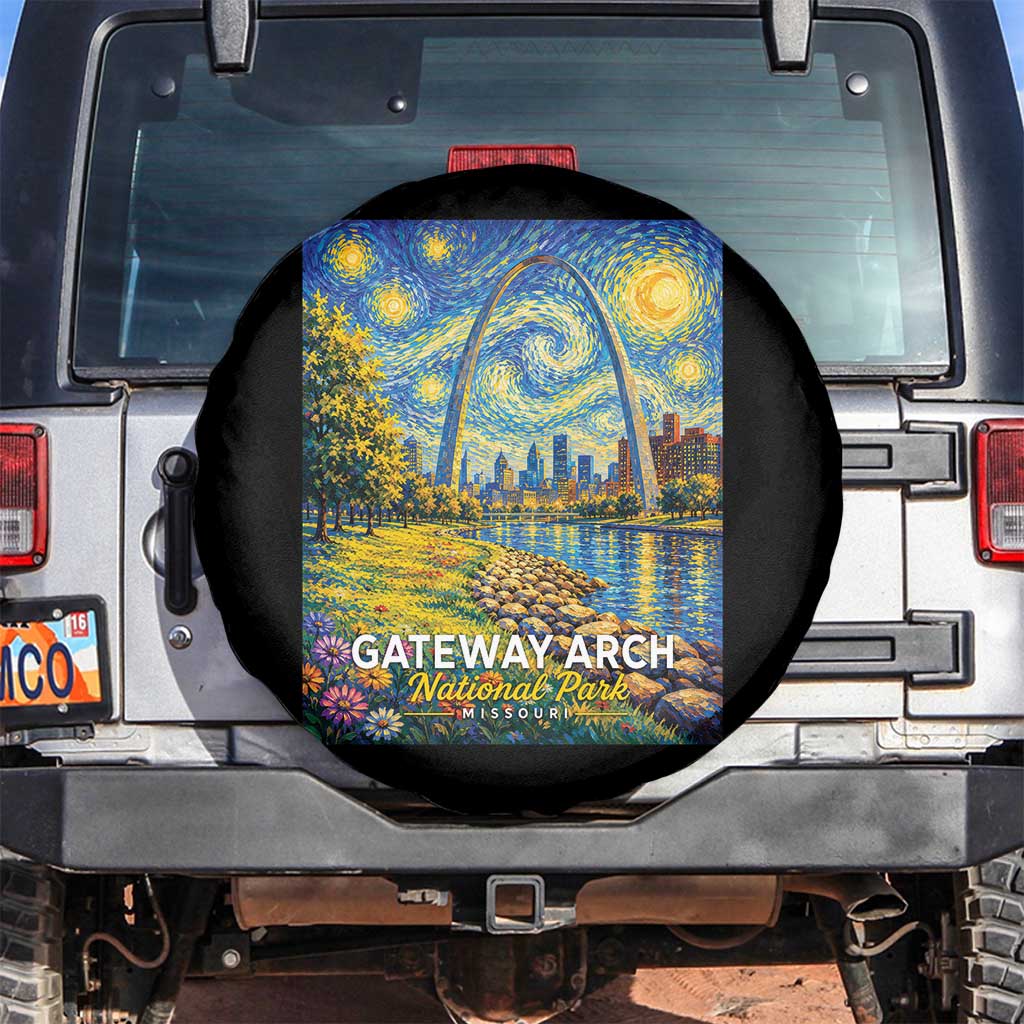 Gateway Arch National Park Van Gogh Style Starry Night Spare Tire Cover St Louis Missouri Travel Souvenir Gift TS14 No hole Black Print Your Wear