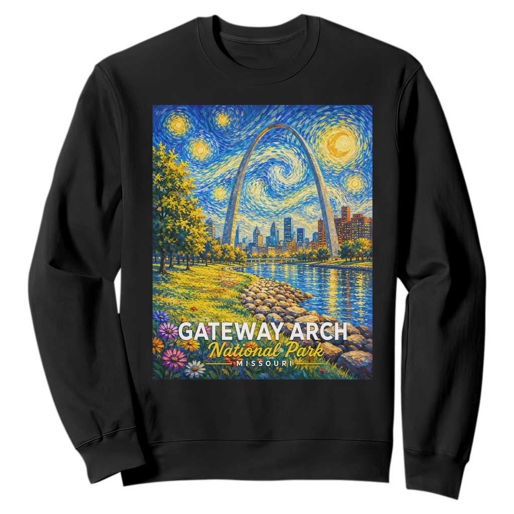Gateway Arch National Park Van Gogh Style Starry Night Sweatshirt St Louis Missouri Travel Souvenir Gift TS14 Black Print Your Wear