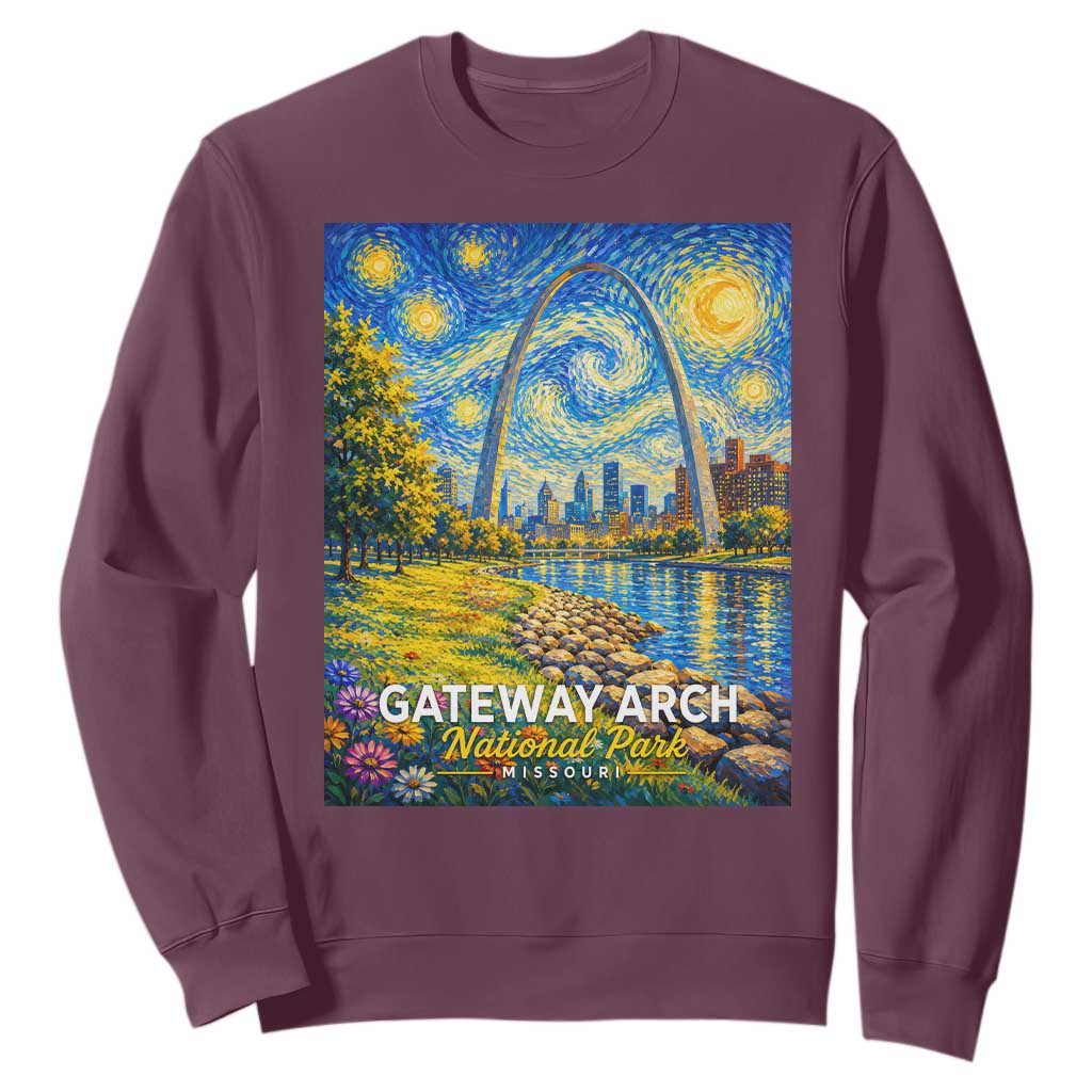Gateway Arch National Park Van Gogh Style Starry Night Sweatshirt St Louis Missouri Travel Souvenir Gift