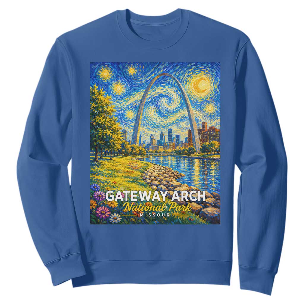 Gateway Arch National Park Van Gogh Style Starry Night Sweatshirt St Louis Missouri Travel Souvenir Gift