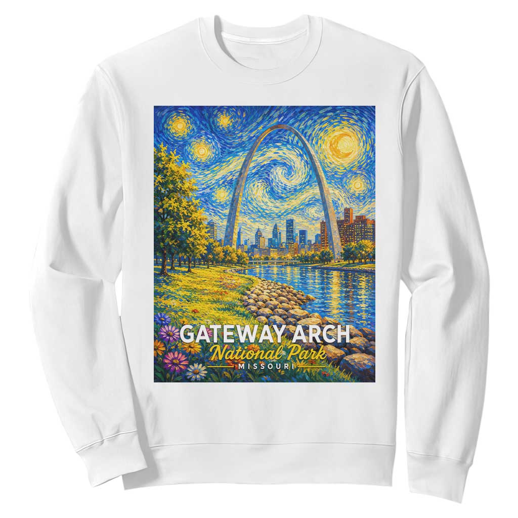 Gateway Arch National Park Van Gogh Style Starry Night Sweatshirt St Louis Missouri Travel Souvenir Gift