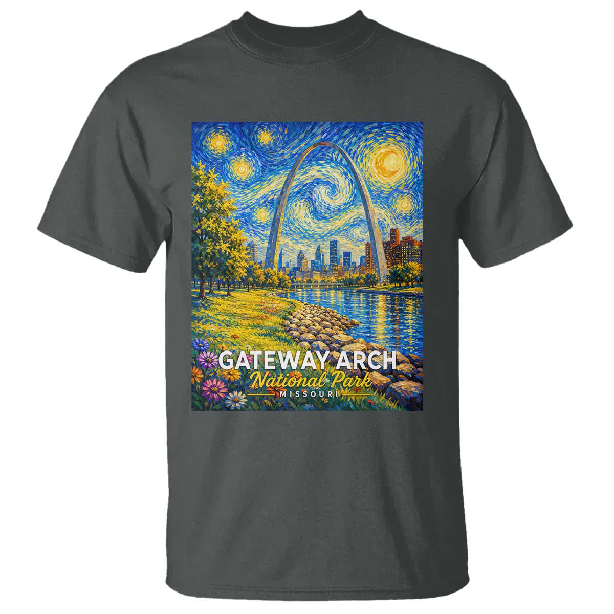 Gateway Arch National Park Van Gogh Style Starry Night T Shirt St Louis Missouri Travel Souvenir Gift