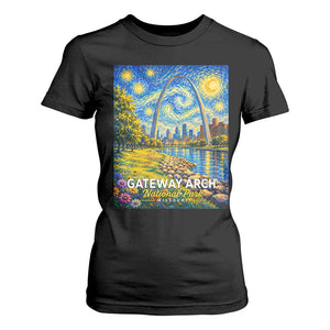 Gateway Arch National Park Van Gogh Style Starry Night T Shirt For Women St Louis Missouri Travel Souvenir Gift