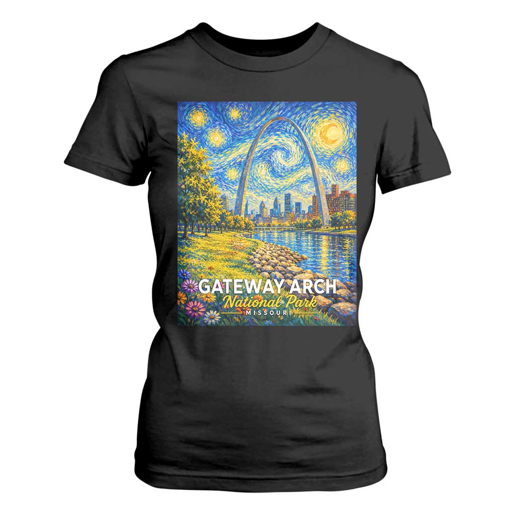 Gateway Arch National Park Van Gogh Style Starry Night T Shirt For Women St Louis Missouri Travel Souvenir Gift TS14 Black Print Your Wear