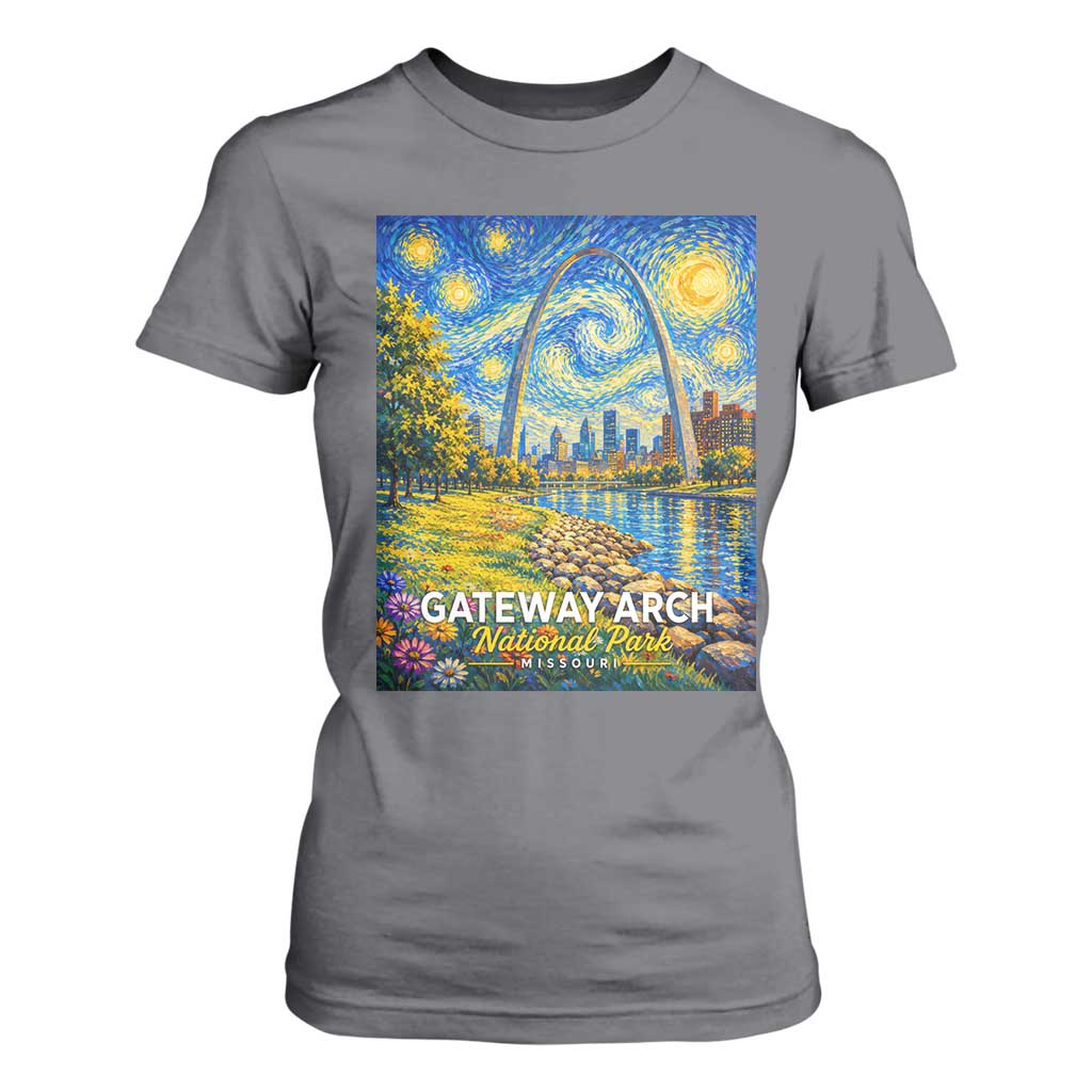 Gateway Arch National Park Van Gogh Style Starry Night T Shirt For Women St Louis Missouri Travel Souvenir Gift