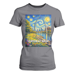 Gateway Arch National Park Van Gogh Style Starry Night T Shirt For Women St Louis Missouri Travel Souvenir Gift
