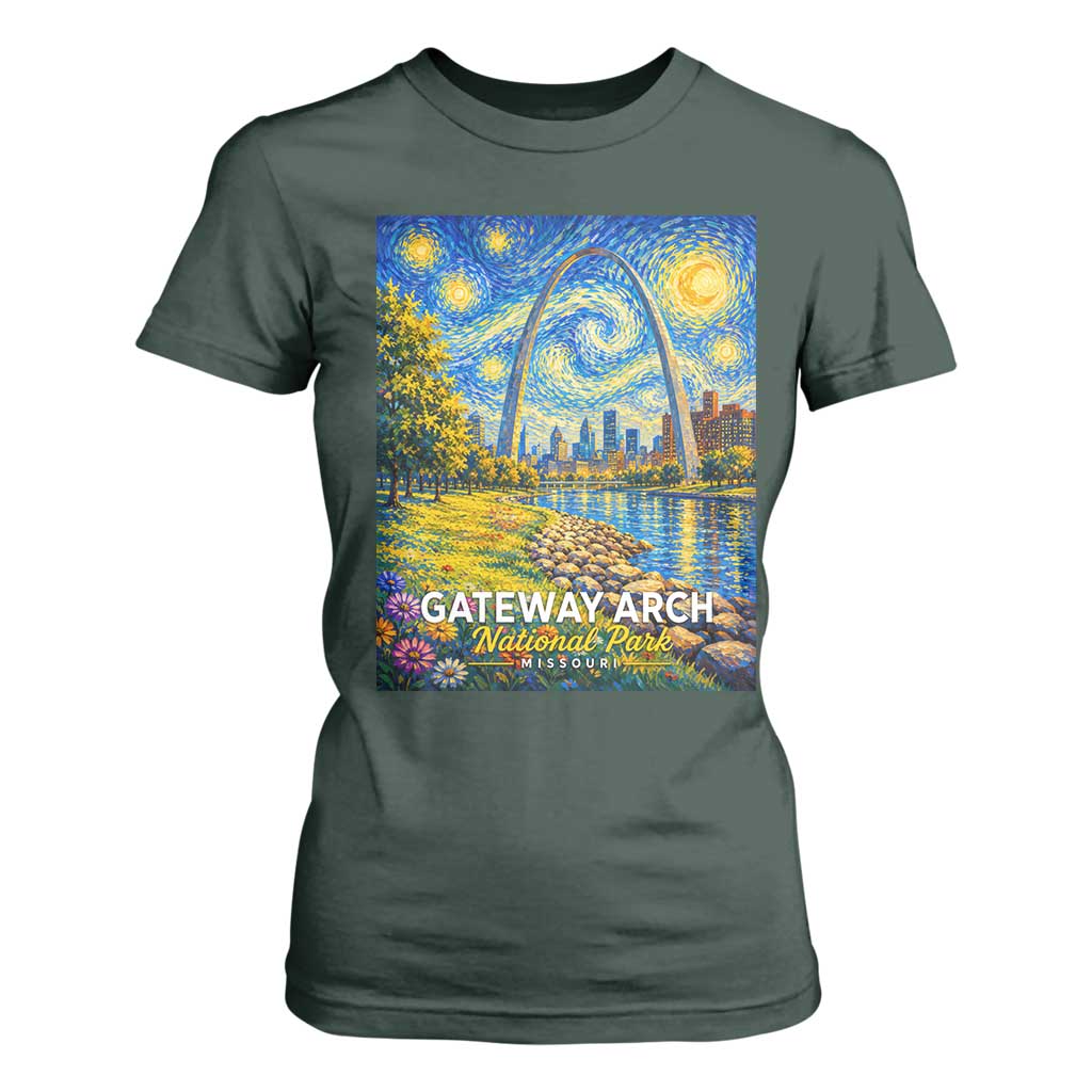Gateway Arch National Park Van Gogh Style Starry Night T Shirt For Women St Louis Missouri Travel Souvenir Gift