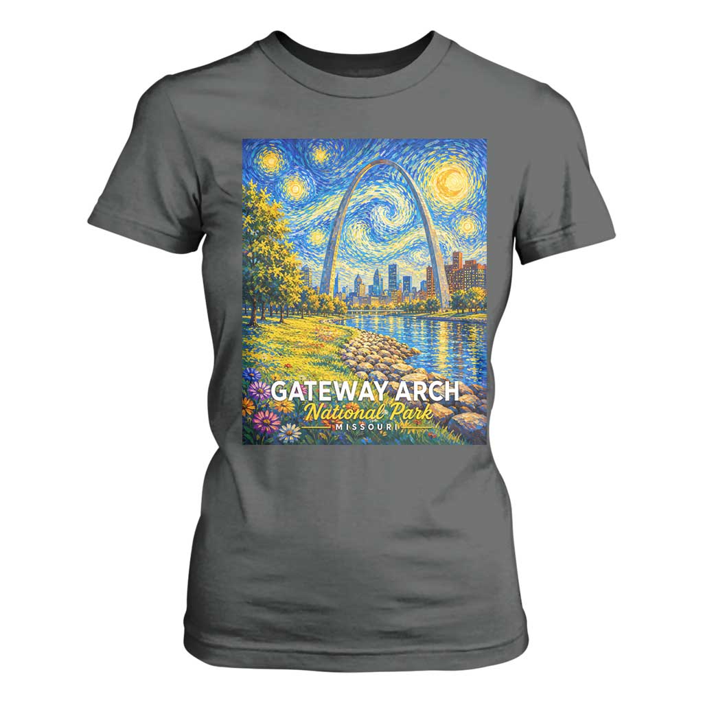 Gateway Arch National Park Van Gogh Style Starry Night T Shirt For Women St Louis Missouri Travel Souvenir Gift