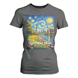 Gateway Arch National Park Van Gogh Style Starry Night T Shirt For Women St Louis Missouri Travel Souvenir Gift