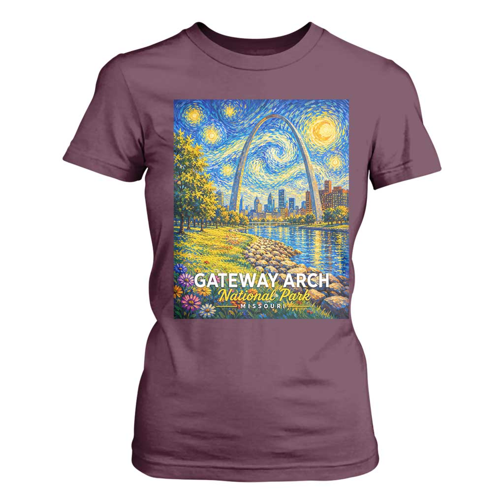 Gateway Arch National Park Van Gogh Style Starry Night T Shirt For Women St Louis Missouri Travel Souvenir Gift