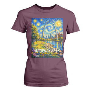 Gateway Arch National Park Van Gogh Style Starry Night T Shirt For Women St Louis Missouri Travel Souvenir Gift