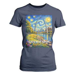 Gateway Arch National Park Van Gogh Style Starry Night T Shirt For Women St Louis Missouri Travel Souvenir Gift