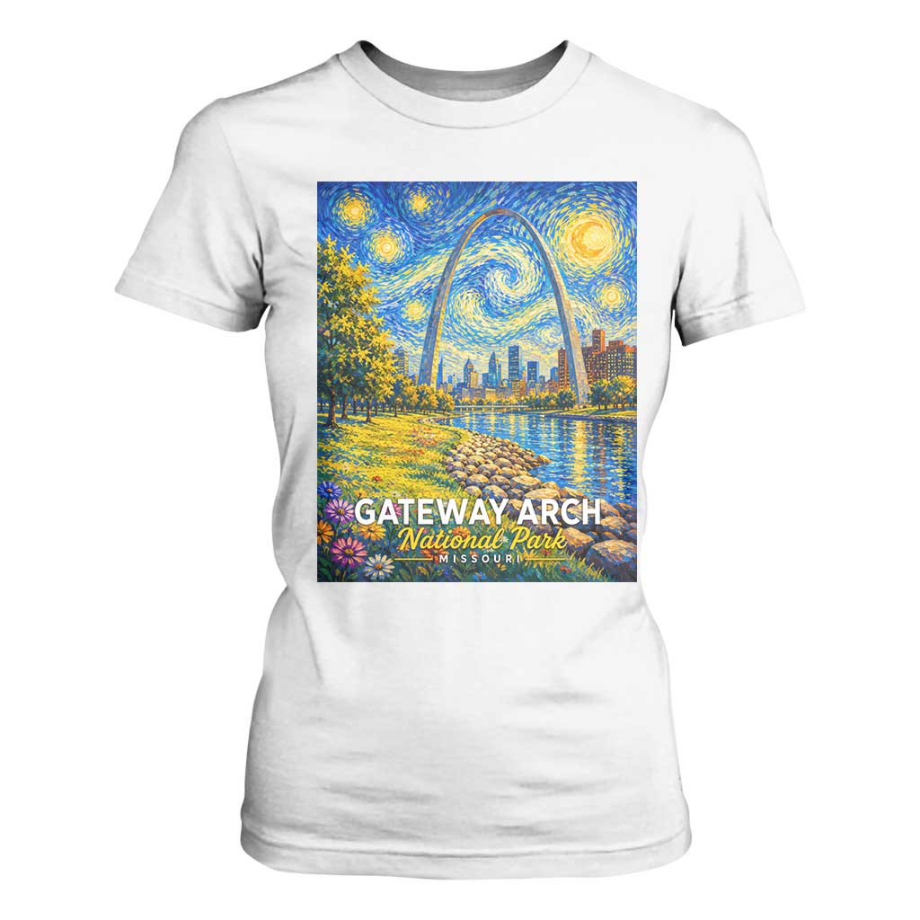 Gateway Arch National Park Van Gogh Style Starry Night T Shirt For Women St Louis Missouri Travel Souvenir Gift