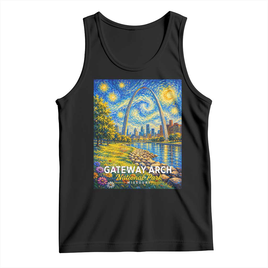 Gateway Arch National Park Van Gogh Style Starry Night Tank Top St Louis Missouri Travel Souvenir Gift TS14 Black Print Your Wear