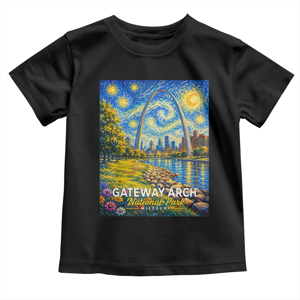 Gateway Arch National Park Van Gogh Style Starry Night Toddler T Shirt St Louis Missouri Travel Souvenir Gift TS14 Black Print Your Wear