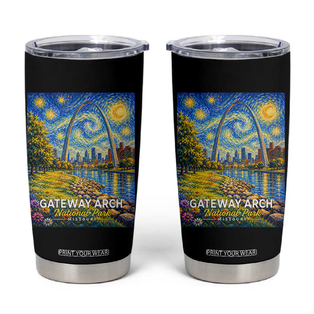 Gateway Arch National Park Van Gogh Style Starry Night Tumbler Cup St Louis Missouri Travel Souvenir Gift TS14 Black Print Your Wear