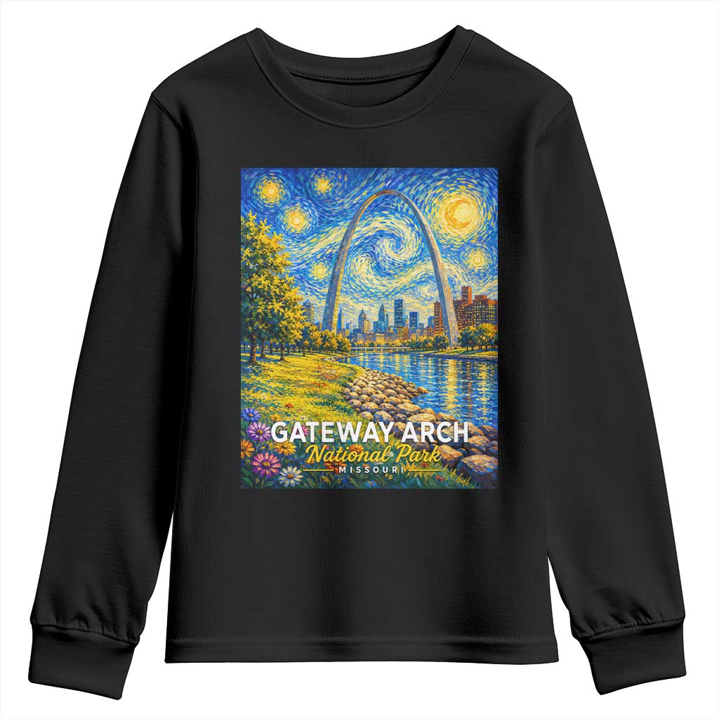Gateway Arch National Park Van Gogh Style Starry Night Youth Sweatshirt St Louis Missouri Travel Souvenir Gift TS14 Black Print Your Wear