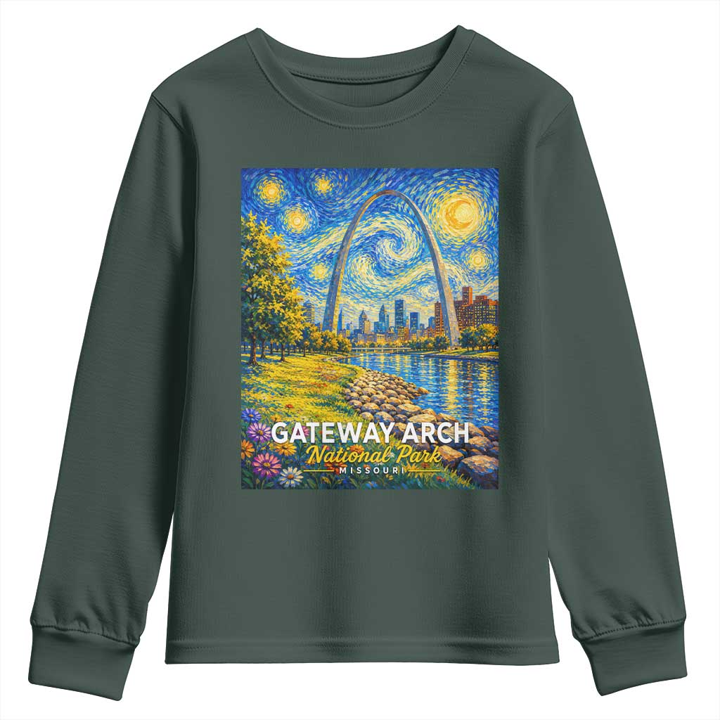 Gateway Arch National Park Van Gogh Style Starry Night Youth Sweatshirt St Louis Missouri Travel Souvenir Gift