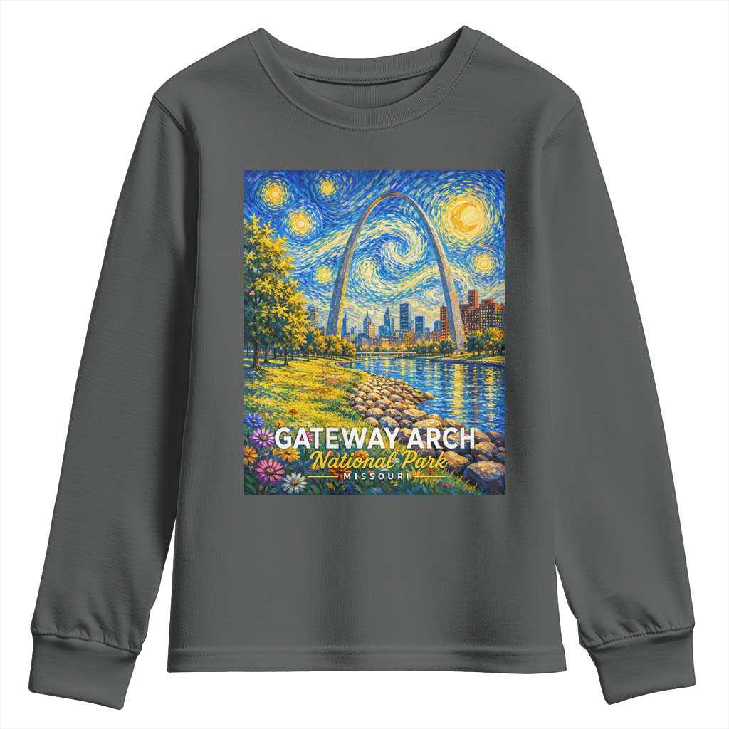Gateway Arch National Park Van Gogh Style Starry Night Youth Sweatshirt St Louis Missouri Travel Souvenir Gift