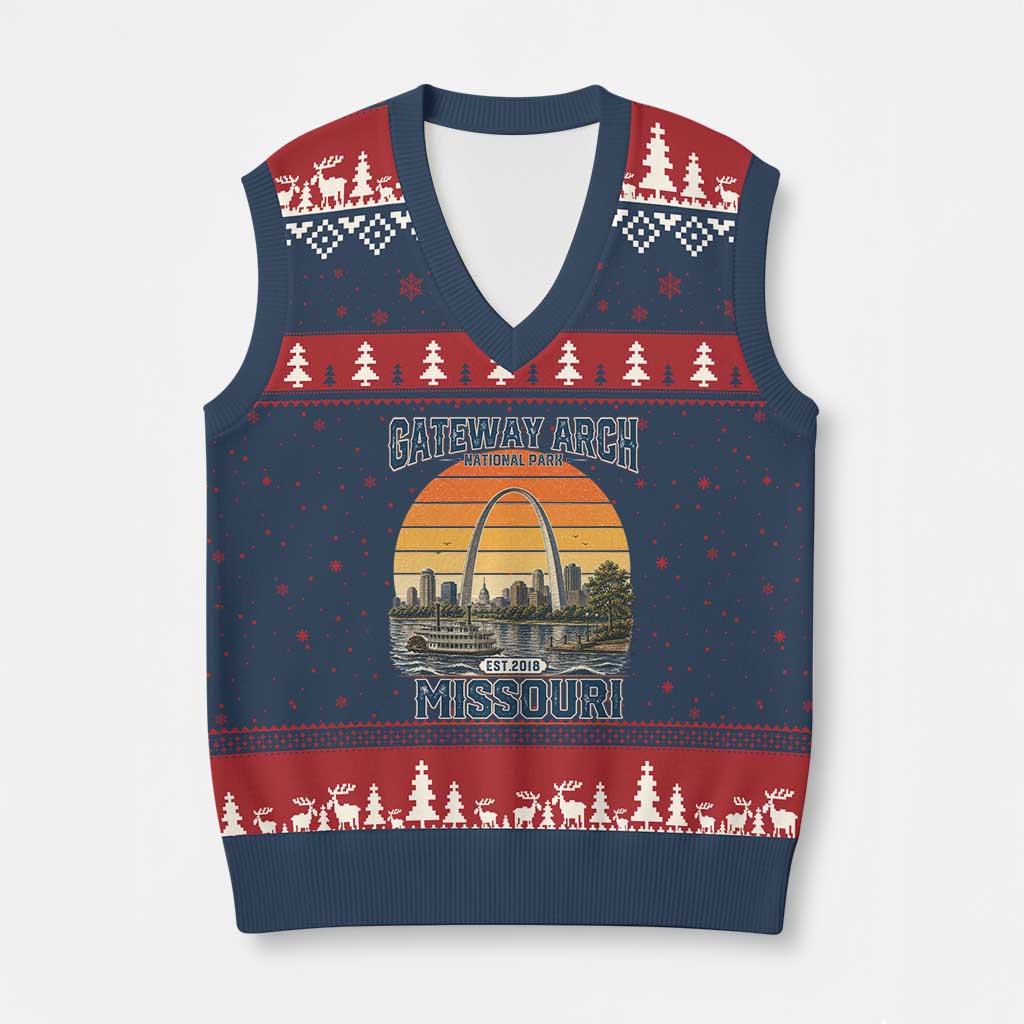 Gateway Arch National Park V-Neck Knit Sweater Vest Retro St Louis Missouri Travel Souvenir Nature Gift TS14 Navy Red Print Your Wear