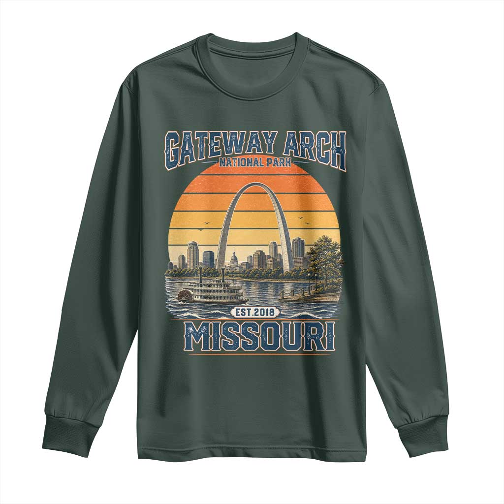 Gateway Arch National Park Long Sleeve Shirt Retro St Louis Missouri Travel Souvenir Nature Gift TS14 Dark Forest Green Print Your Wear