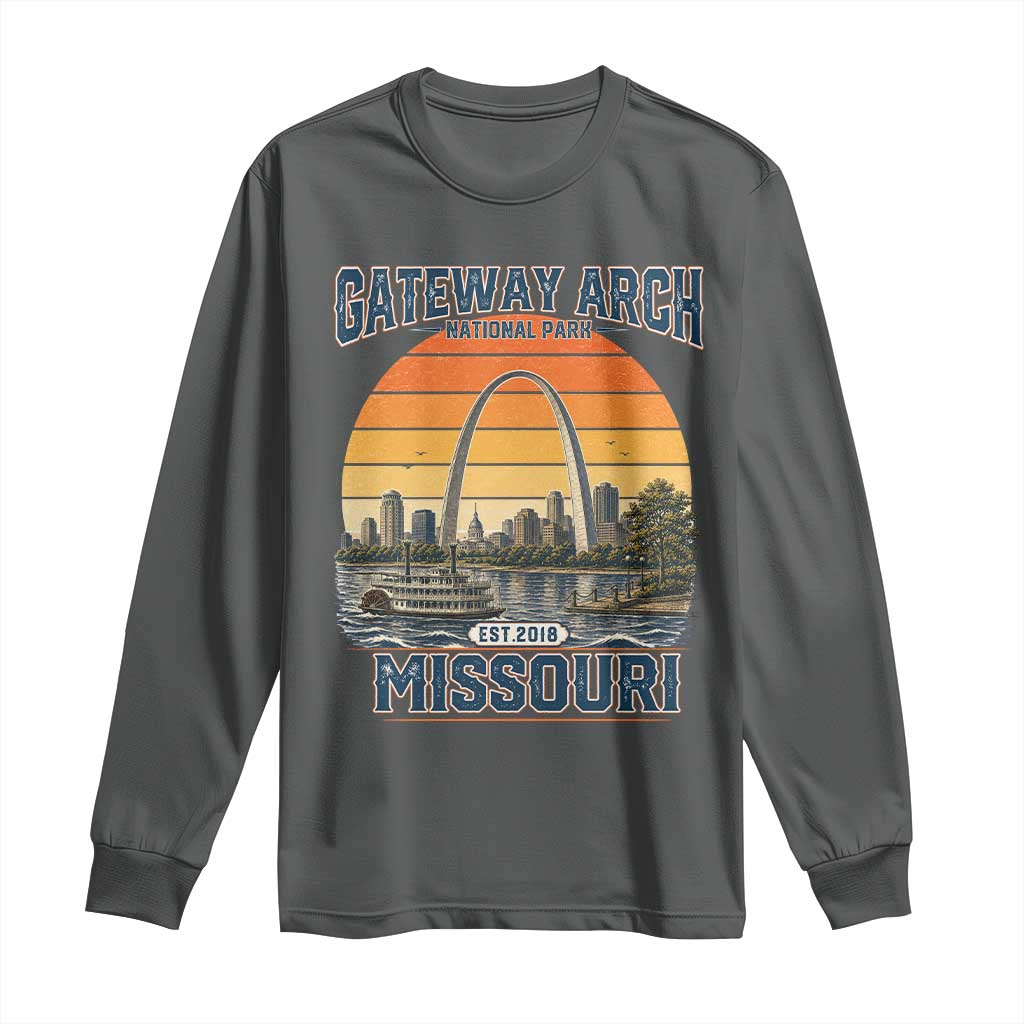 Gateway Arch National Park Long Sleeve Shirt Retro St Louis Missouri Travel Souvenir Nature Gift TS14 Dark Heather Print Your Wear