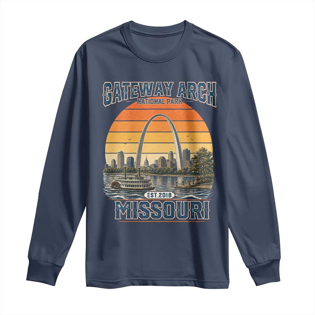 Gateway Arch National Park Long Sleeve Shirt Retro St Louis Missouri Travel Souvenir Nature Gift TS14 Navy Print Your Wear