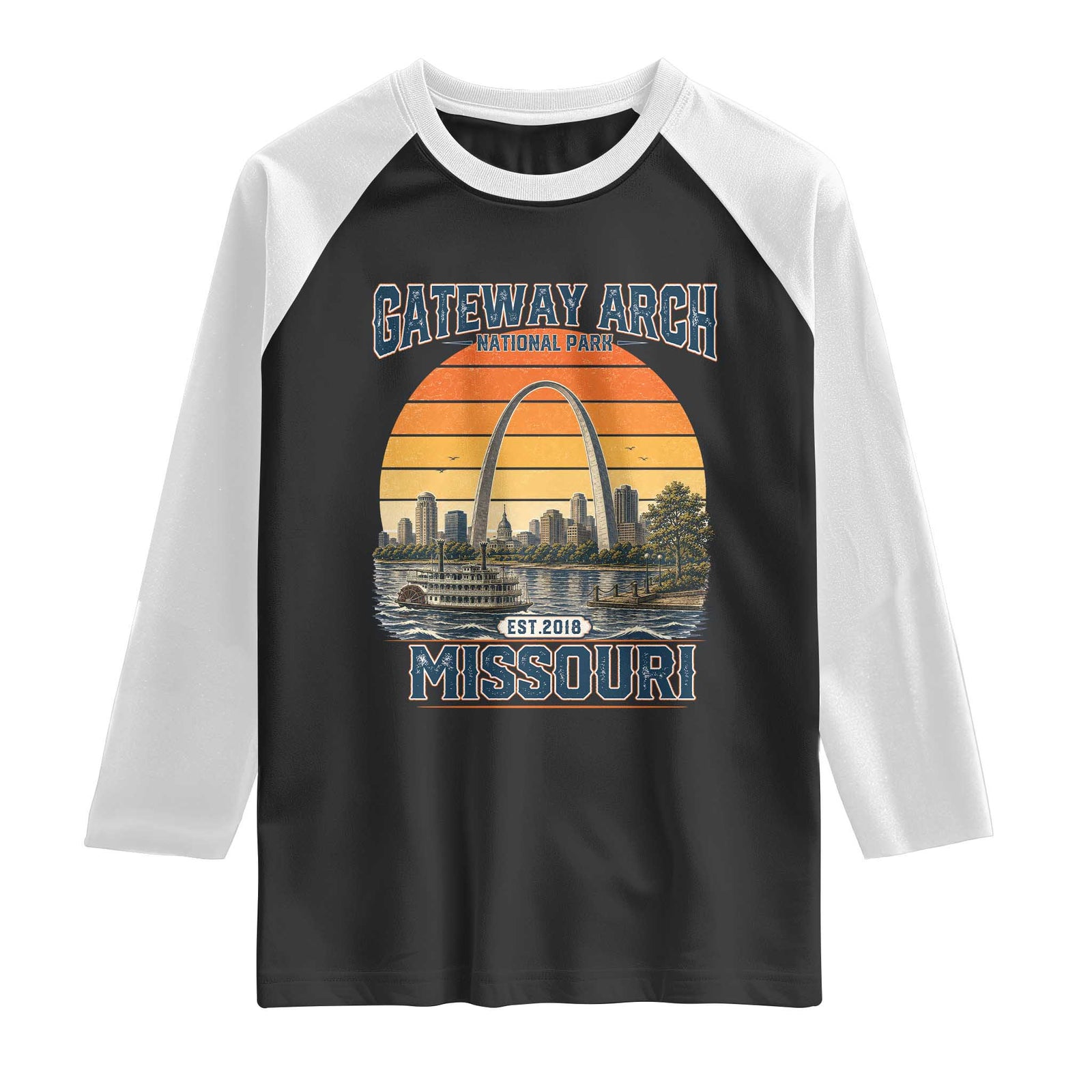 Gateway Arch National Park Raglan Shirt Retro St Louis Missouri Travel Souvenir Nature Gift TS14 Black White Print Your Wear