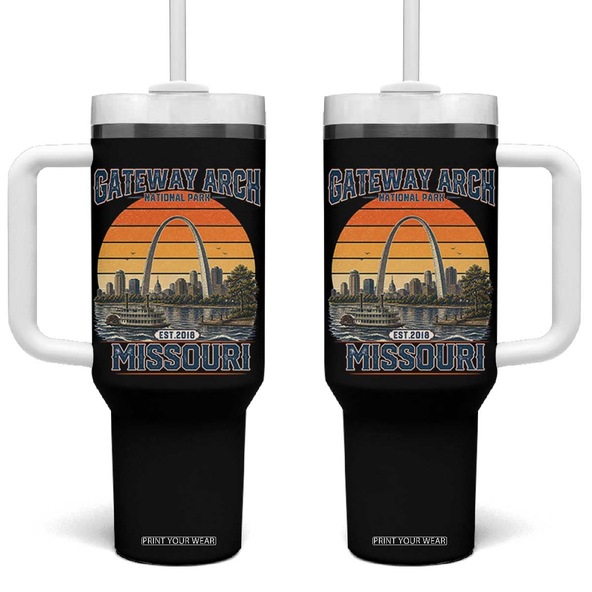 Gateway Arch National Park Tumbler With Handle Retro St Louis Missouri Travel Souvenir Nature Gift TS14 One Size: 40 oz Black Print Your Wear