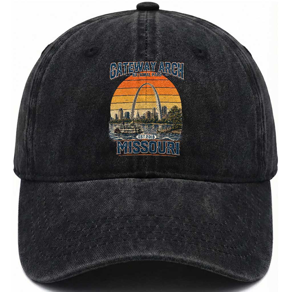 Gateway Arch National Park Washed Cotton Baseball Cap Retro St Louis Missouri Travel Souvenir Nature Gift TS14 Print Your Wear