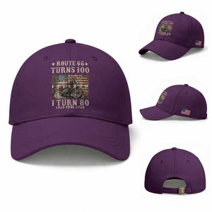 Route Highway 66 Turns 100 I Turn 80 Baseball Cap Vintage 1946 American Freedom Motorcycle Lover 80th Birthday Gift