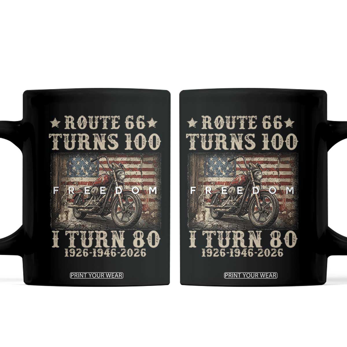 Route Highway 66 Turns 100 I Turn 80 Coffee Mug Vintage 1946 American Freedom Motorcycle Lover 80th Birthday Gift